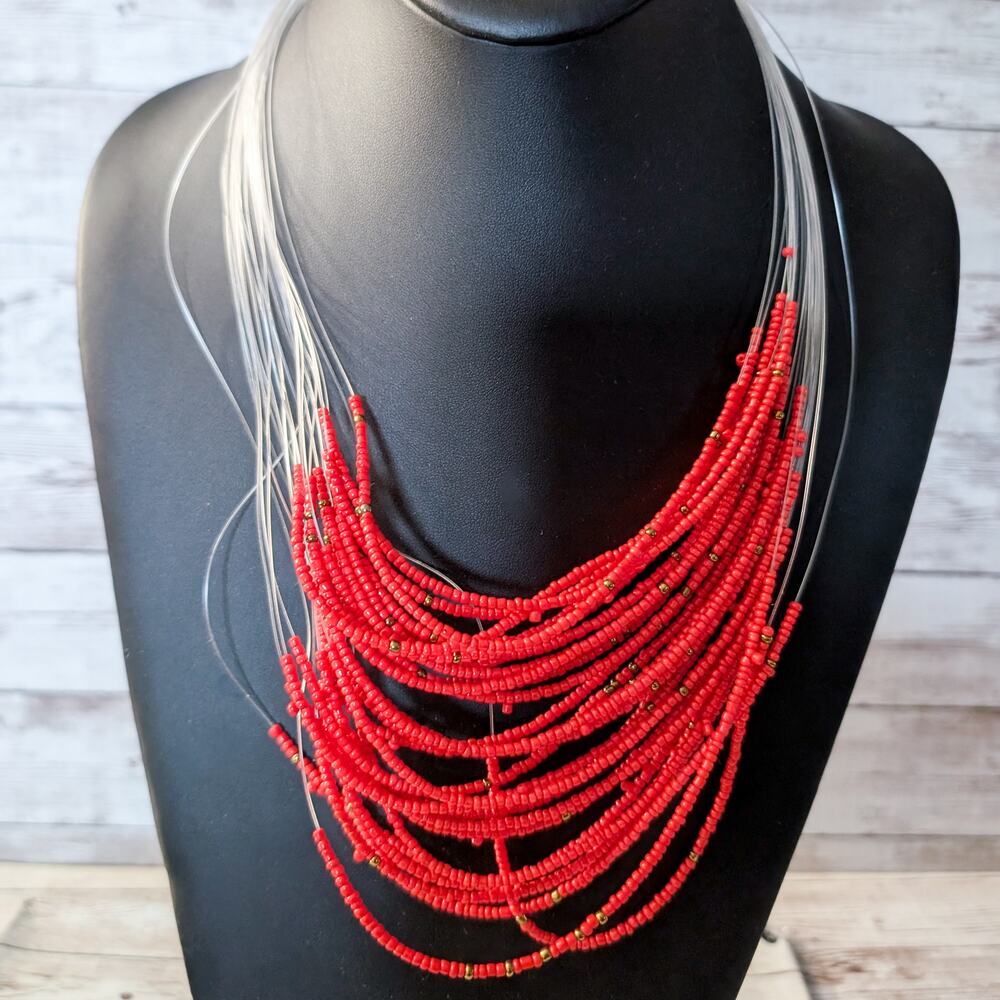 Chloe Accessory - Red Necklace - Cords Are Bent